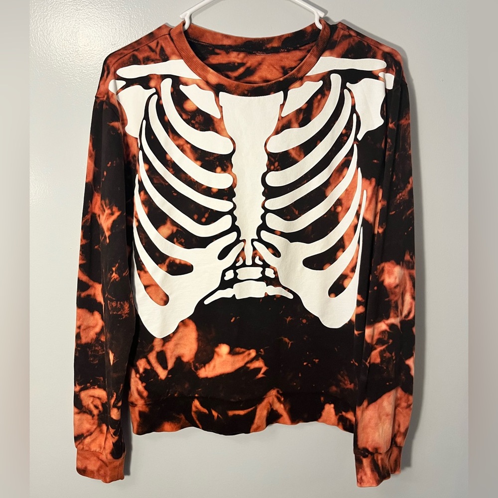 CUSTOM Gothcore Acid Wash Skeletal Ribcage Women’s Sweatshirt